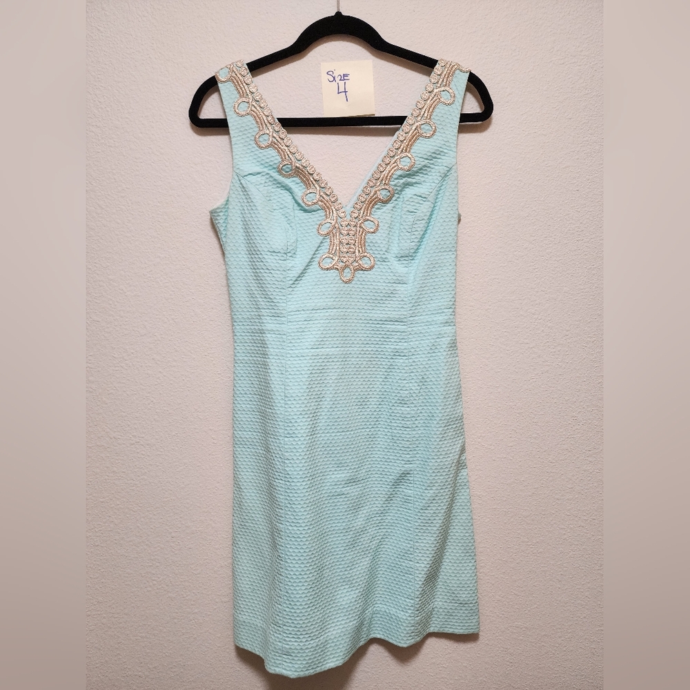 Lilly Pulitzer Mint Aqua Sleeveless Embroidered V-Neck Midi Dress Vintage
